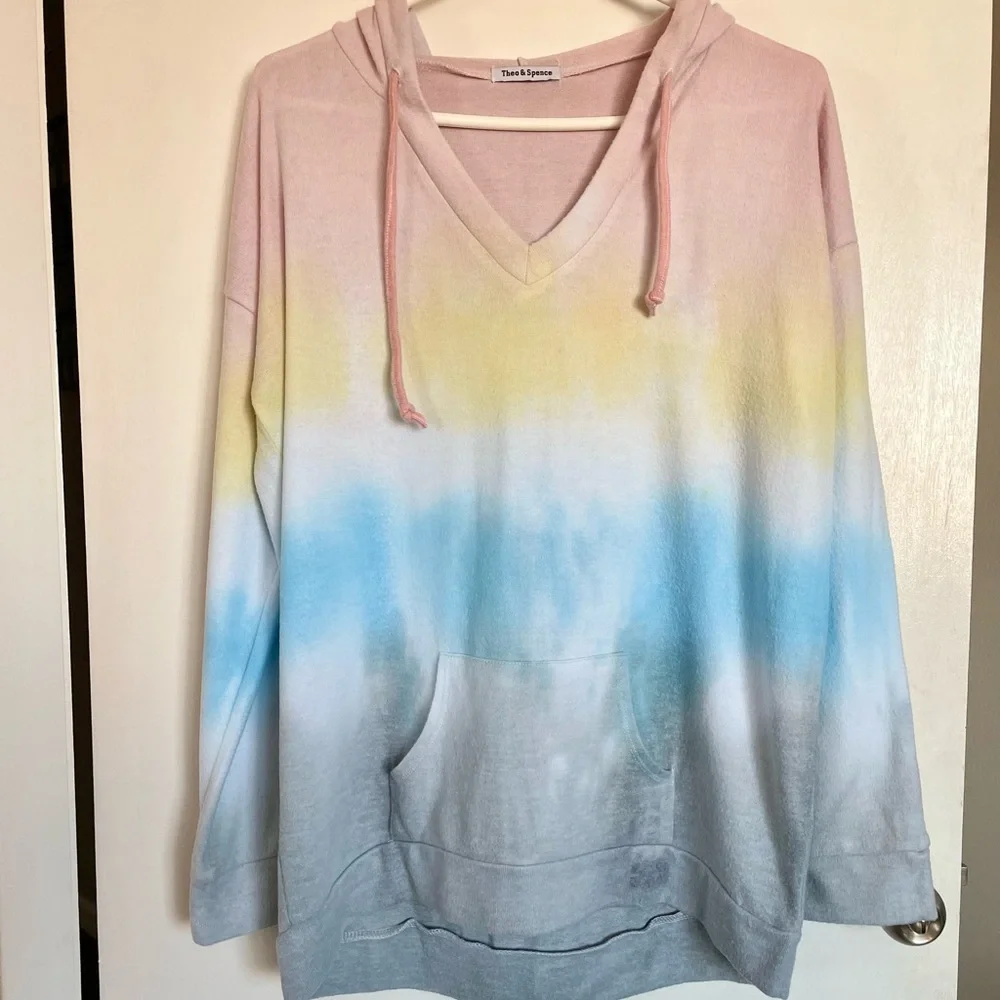 Theo and Spence Hooded Tie Dye Rainbow Sweater - Size M - Picture 1 of 15